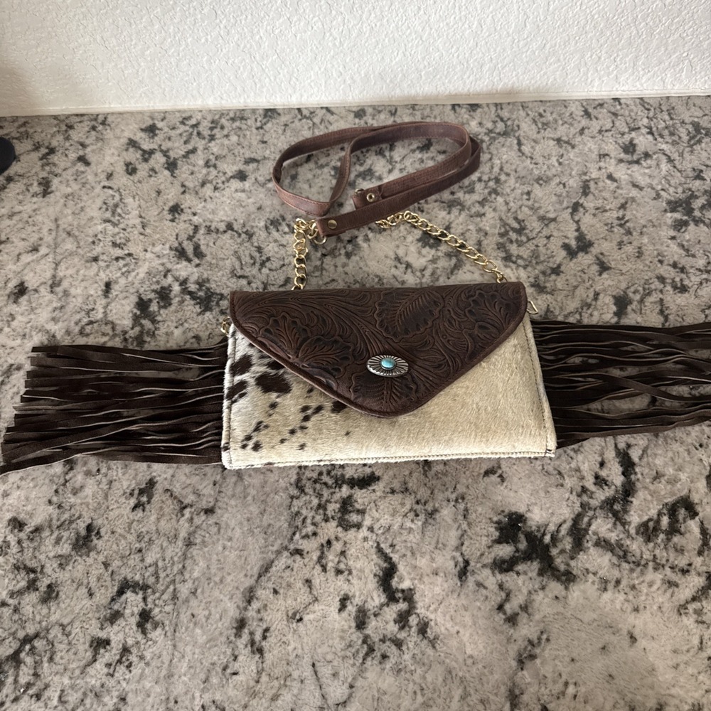 Handmade Pure Cowhide And Leather Women's Western Fringe Hand Purse
